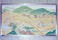 加賀市の鳥瞰図。市の施設が描かれている。